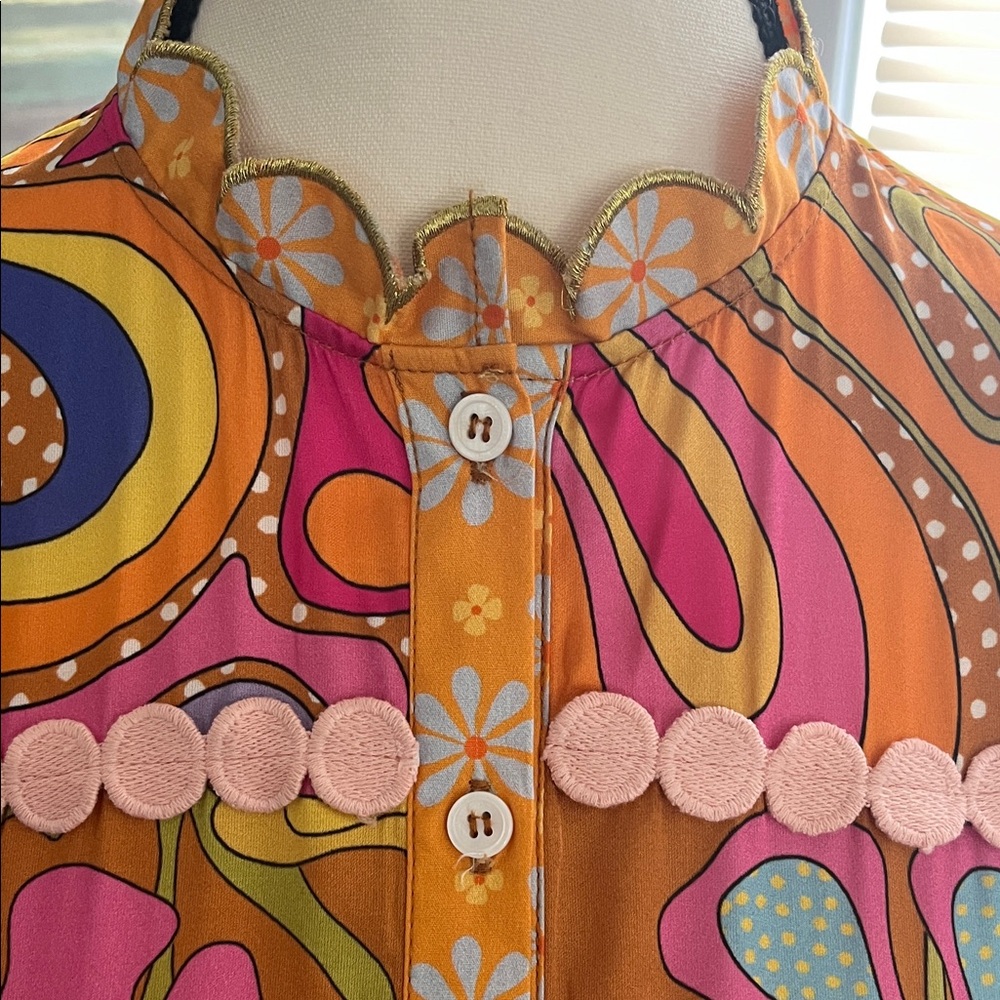 Vintage-Inspired Floral Midi Dress in Orange & Pink - Picture 3 of 14